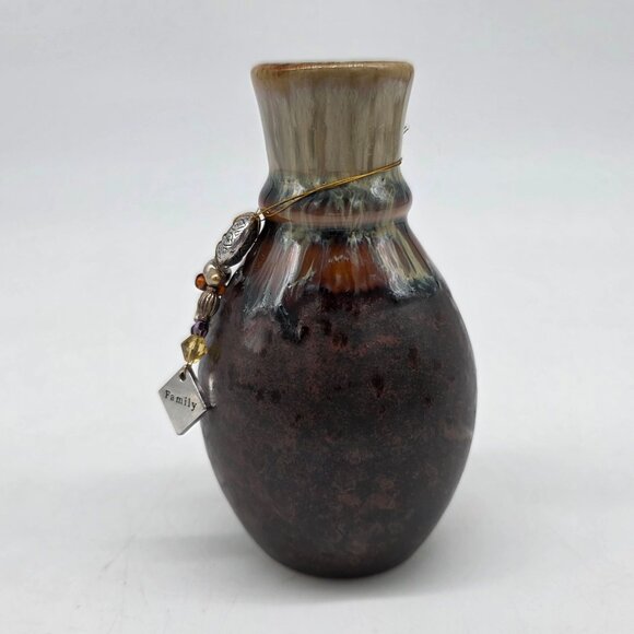 Decorative Handmade Ceramic Vase With Beaded Charms & "Family" Pendant - Picture 5 of 7